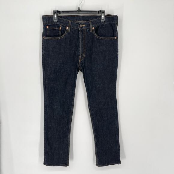 Levi's L 504 Straight Leg Mid Rise Stretch Dark Wash Denim Jeans Mens Sz 34 Blue - Picture 1 of 11